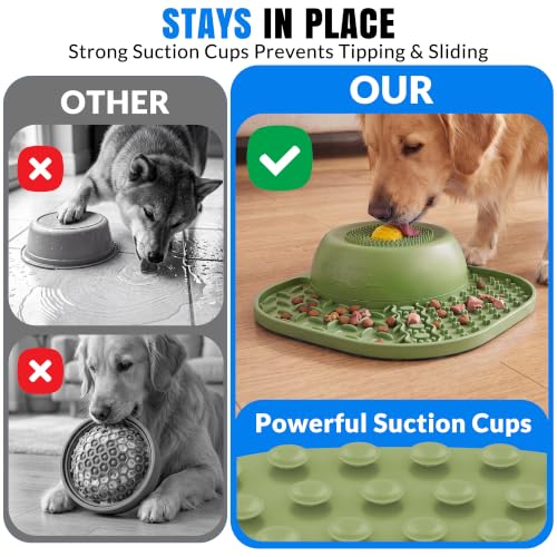 Slow Feeder Dog Bowl with Rotating Lick Ball Green (Green)