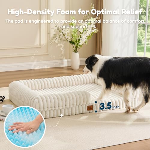 Faux Fur Orthopedic Dog Bolster Bed (Rectangular Cream / XL(41*30*7))