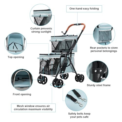 Double Pet Stroller for 2 Dogs & Cats (Light Blue)
