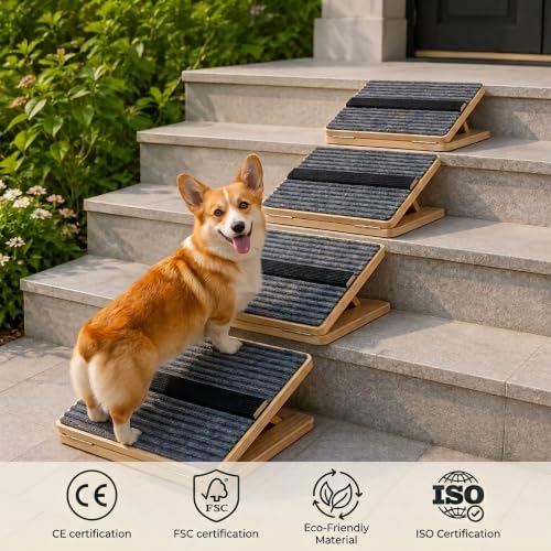 4 Pack Wooden Adjustable Dog Stairs Ramps