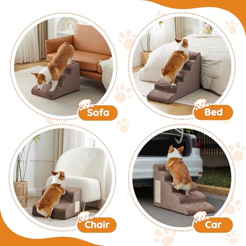 Dog Stairs for Small Dogs 19.7" H (Coffee / 4-Step 19.7"H)