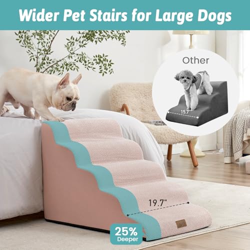 Extra Wide Dog Stair for Small Dog (Pink / Extra Wide:19.7"x33"x22.4")