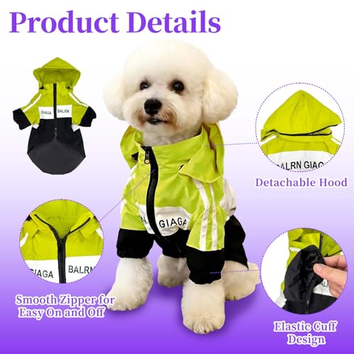Dog Raincoat Waterproof Dog Rain Jacket with Detachable Hood (Green / Large (11-13Ibs))
