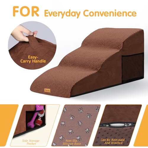 High Density Extended Foam Dog Ramp&Steps 3 Tiers (Brown / 33.1*15.7*15.7)