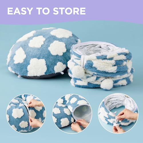 Lesure Donut Cute Jacquard Cat Tunnel Bed Kitten Toys for Puppy Bunny (Standard (33.5"L x 33.5"W x 10"H) / Cozy Clouds Blue)