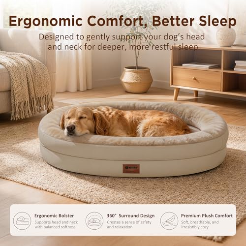 Waterproof Orthopedic Dog Bed for Extra Large Dogs (Light Brown / 48"L x 35"W x 7.5"Th)