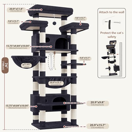 Cat Tree 74" Tower for Large Cats (74 inch / Smoky gray)