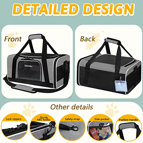 Small Pet Carrier 17" L x 11" W x 9.5" H Airline Approved (17.0"L x 11.0"W x 9.5"H / Grey)