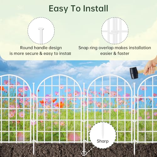 32.5ft(L) x 22in(H) Panels Garden Fence, 30 Panels Arched No Dig Fence, Decorative Animal Barrier Fencing with Ground Stake, Rustproof Metal Garden Edging Border for Dog, Outdoor Patio Decor, White (White / 30 Panels, 32.5ft(L) x 17in(H))