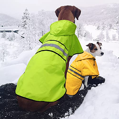 Dog Raincoat Hooded Reflective Dog Rain Jacket Adjustable Pet Poncho for Dog Walking at Rainy Days (Yellow / Large)