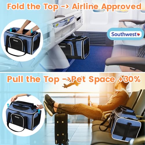 Top Expandable Small Pet Carrier 18"x13"x9.5" Airline Approved (18.0"L x 13.0"W x 9.5"H / Blue)