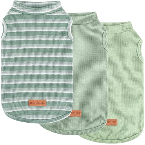 3Pack Dog Shirts Lightweight Waffle Dog Shirt for Small DogsSleeveless Dog Shirt for Small Medium Boy Girl Dogs Cozy & Breathable Pet Vest (L(Back: 15.7", Chest: 20.5", 13.2-19.8lbs) / Striped+Light Green+Bean Green)