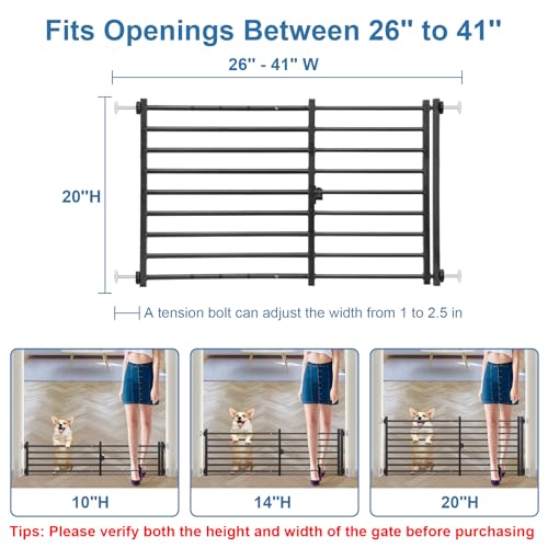Indoor Dog Gate with Door (Black / 20''H × 26''- 41''W)