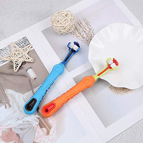 2 Pcs 3 Sided Pet Toothbrush Dog Cat Mouth Dental Teeth Care (Blue&orange)