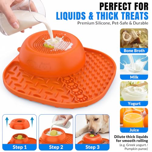 Slow Feeder Dog Licking Bowl with Rolling Ball (Orange)
