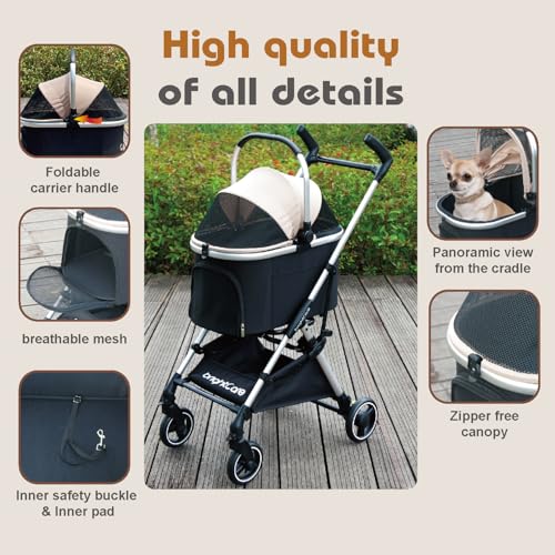 Small Pet Stroller for Dogs & Cats Under 20 lb with Detachable Carrier