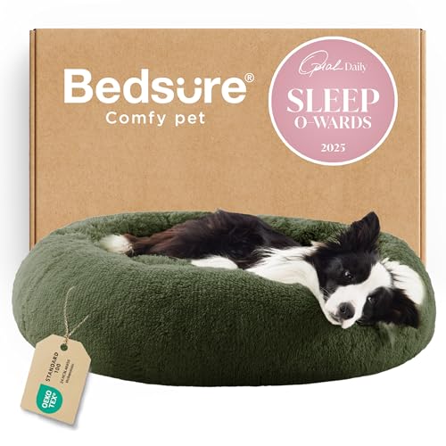 Calming Dog Beds Large Sized Dog Donut Washable Pet Bed (36"L x 36"W x 10"Th / Rifle Green)