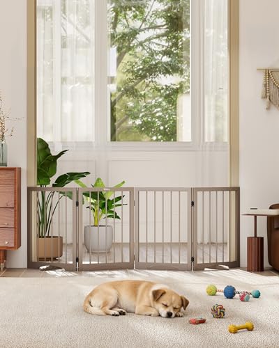 Free Standing Dog Gate Indoor (Brown / 4-Panel, 24"Tall)