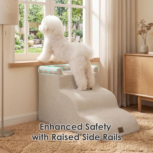 3 Step Curved Dog Stairs for Small Dogs 14" H (Beige / 23.6"l X 15.7"w X 15.7"h)