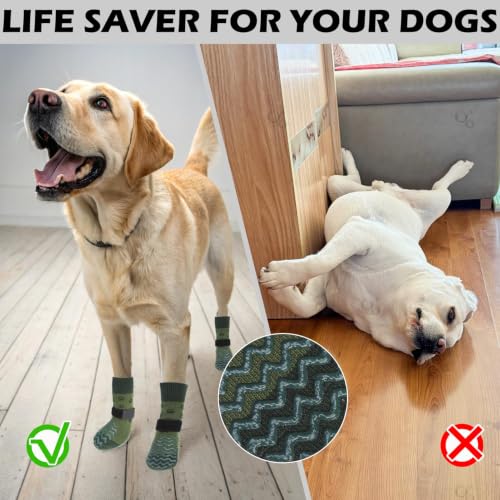 Anti Slip Dog Socks to Prevent Licking Paws for Hot Pavement (Olive Green / Large)