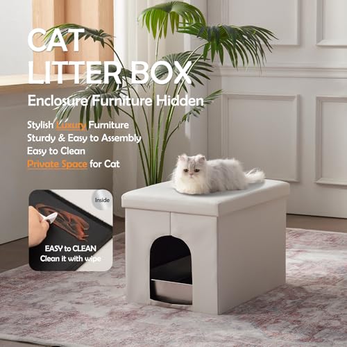 Cat Litter Box Enclosure Furniture Odor Control (L 25.6'' x 17.7'' x 17.7'' / Black)