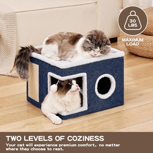 Large Cat Houses for Indoor Cats with Fluffy Ball and Scratch Pad (SingleAB / Large)