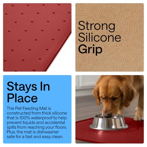 Dog Food Mat 100% Waterproof Silicone (Red / 26"l X 17"w)