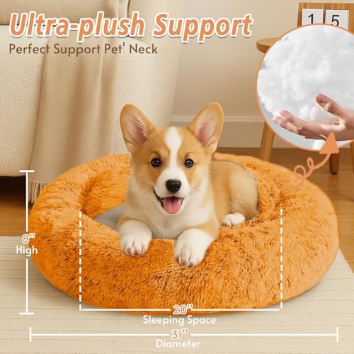 Calming Dog Bed Medium Size Dog (Orange / 31.0"L x 31.0"W x 8.0"Th)