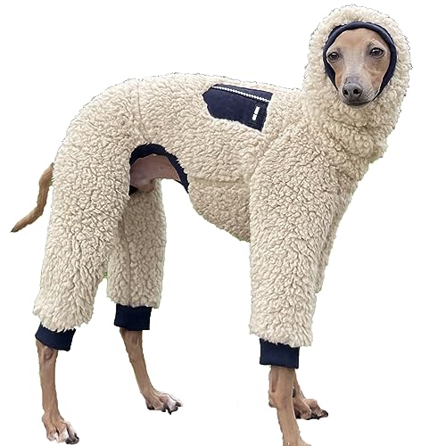 D Doggy Star Italian Greyhound Sweater Turtleneck Outfit Warm Fleece Onesie Clothes Whippet for Dog Coat (L / Navy Pocket)