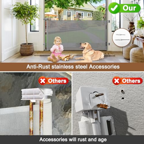 Weatherproof Outdoor Retractable Dog Gate for Deck (Gray / 35" X 55")