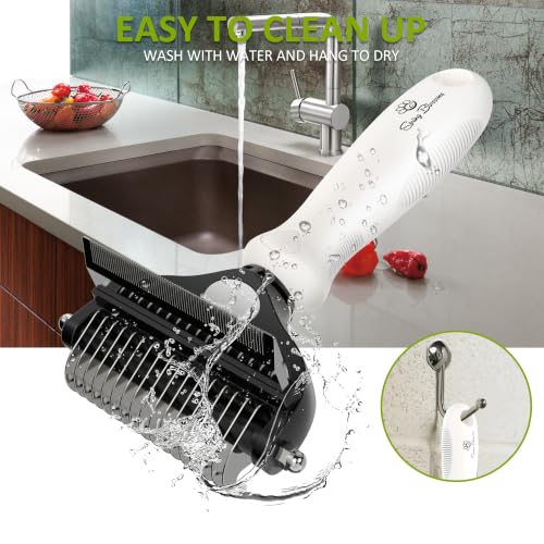 2 in 1 Professional Grooming Rake for Cats & Dogs (Cloud Dancer White)