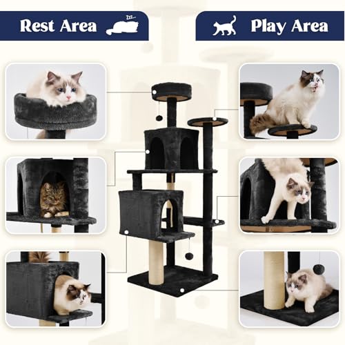 58.5inch Large Cat Tree Tower Condo for Indoor Cats (58.5in / Black)