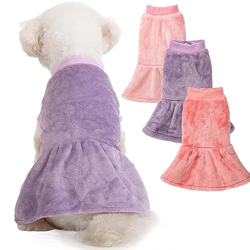 3 Pack Winter Dog Sweater Dresses XXS XS for Small Female Dogs & Cats (Pink,Violet,Rosepink / XX-Small)