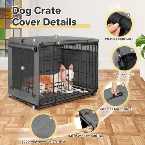 Dog Crate Cover (Grey (with left window) / 36 Inch)