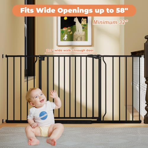 29" 58" Extra Wide Baby Gate (Black / 32-58"Wide, 28"Tall)