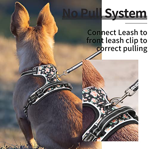 Dog Harness Harness for Small Dogs No Pull Dog Vest Harness for Small Dog with Soft Padded Handle Reflective for Outdoor Training (XS / Flower-Black)
