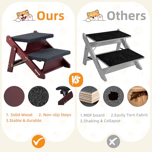 Wooden Pet Stairs (2 Steps – For Sofas (11–19 in) / 17.3" L x 17.24" W x 13" H)