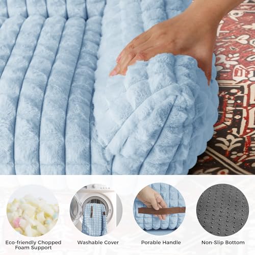 Cat Couch Bed with Fluffy Faux Rabbit Fur for Indoor Cats (Light Blue / Medium: 30"L x 20"W x 10"Th)