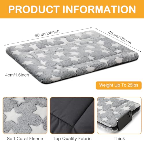 4 Pcs Dog Crate Pads Soft Warm (Rectangular 18 x 24 x 1.6 Inch / Star / Gray)