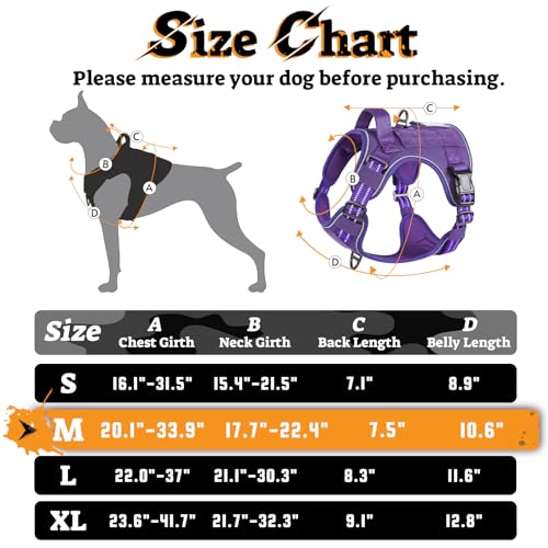 Tactical Dog Harness Medium Sized (M(chest:20.1"-33.9",neck:17.7"-22.3",back:7.5") / Purple)