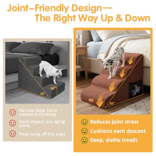 High Density Foam Dog Steps 4 Tiers (Brown / 28.5*15.7*20.5)
