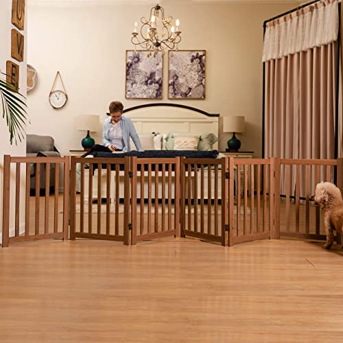 Wooden Free Standing Dog Gate 120" W x 24" H (Brown Oak / 120"W x 24"H)