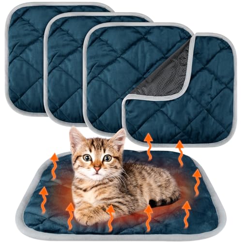 4 Pack Self Heating Cat Pad Self Warming Dog Mat Reflects Body Heat Extra Warm Thermal Pet Pad Washable Dog Cat Bed Crate Bed Mat Blanket (16 x 16 Inch / Blue)