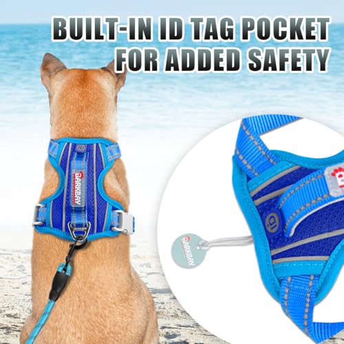 Dog Harness for Medium Sized Dog No Pull Dog Vest ID Tag Pocket (Sapphire Blue & Blue / Medium)