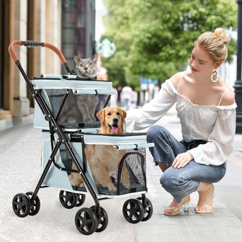 Double Pet Stroller for 2 Dogs & Cats (Light Blue)