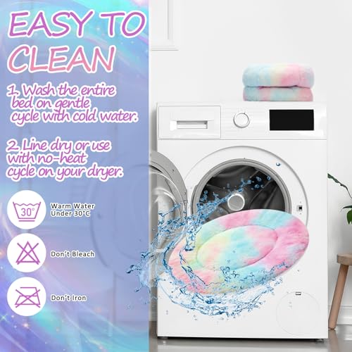 2 Pack Self Heating Cat Pad Self Heating Cat Bed Machine Washable Heat Pet Mat Reversible Body Thermal Warm Round Dog Bed Crate Blanket for Feral and Indoor Cats (16'' / Tie Dye)