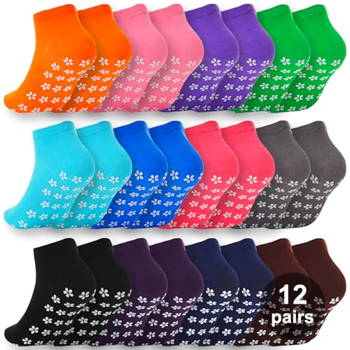 12 Pairs Grip Socks for Women & Men (5.5-9 / 12 Pairs/Sakura-multi)