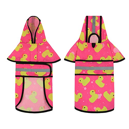 Dog Raincoat with Hood & Leash Hole S (X-Large / Ducks Pink)