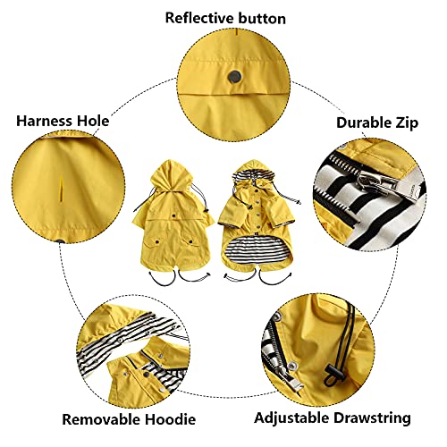 Dog Zip Up Raincoat with Reflective Buttons (Large / Yellow)
