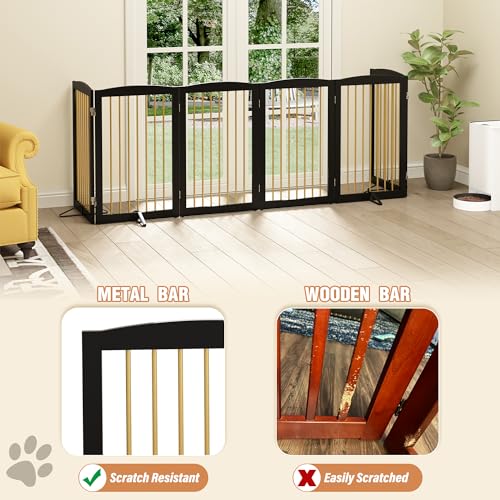 Freestanding Pet Gate for Dogs (32" Height-6 Panel / Black & Gold)